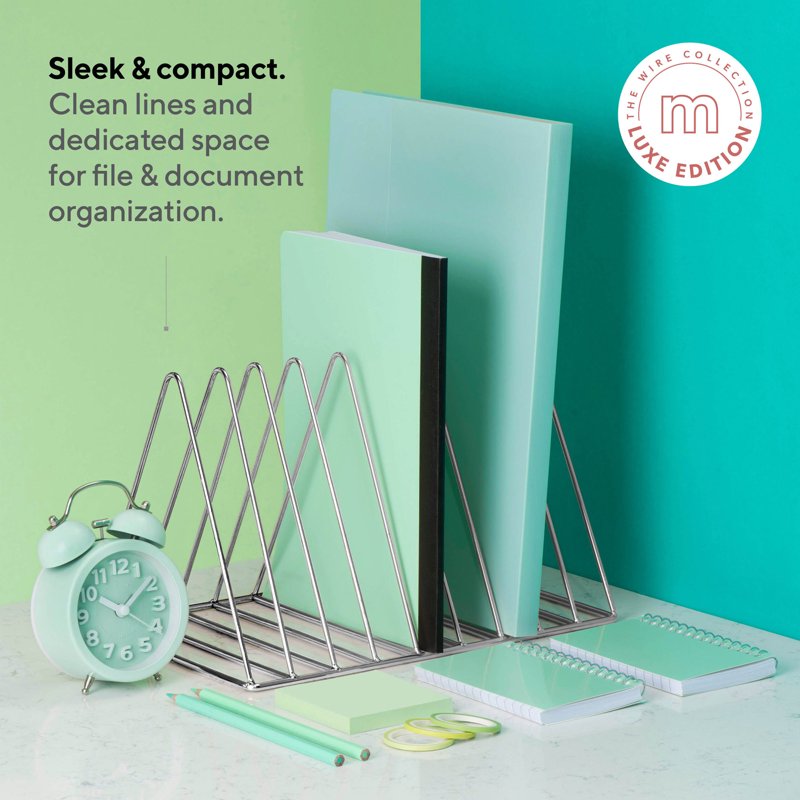 Triangle-Shaped Desktop File Organizer - 9 Compartments, Silver