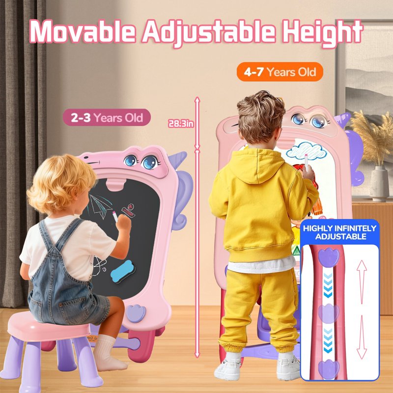 Kids Magnetic Easel for Art & Learning, Adjustable Double-Sided Drawing Board, Gift for Ages 3-8