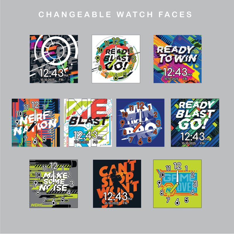 Kids Interactive Smart Watch with Silicone Strap - Nerf Character Faces, Camera & Games