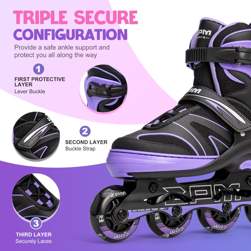 Kids Adjustable Inline Skates with Light-Up Wheels for Girls Boys Ages 4-12