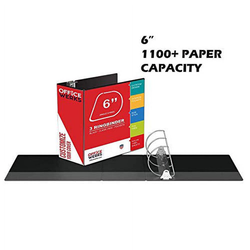 3 Ring Binder Set with Pockets - 8.5 x 11 Clear View White & Black Binders (4 Pack, 6 Inch Rings)