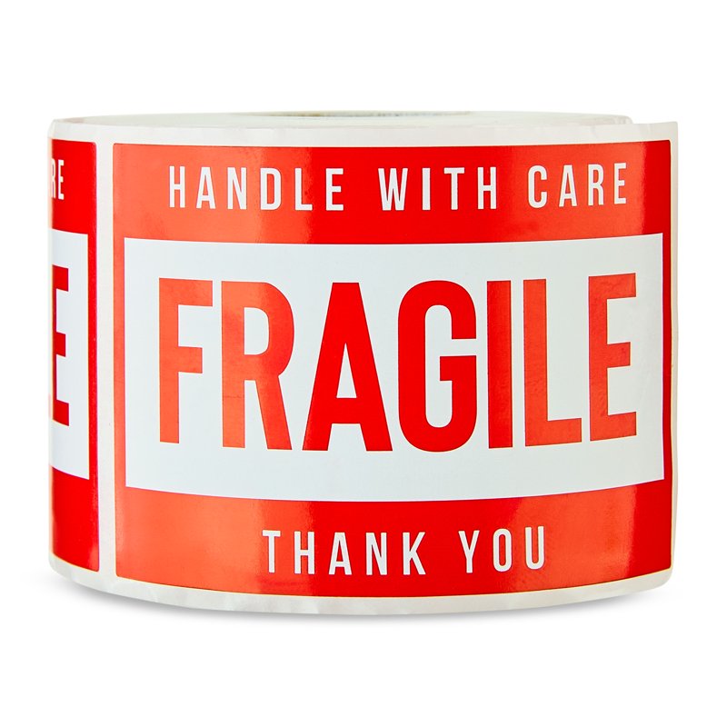 Fragile Shipping Labels - 250 Bright Red and White Stickers for Packing and Handling