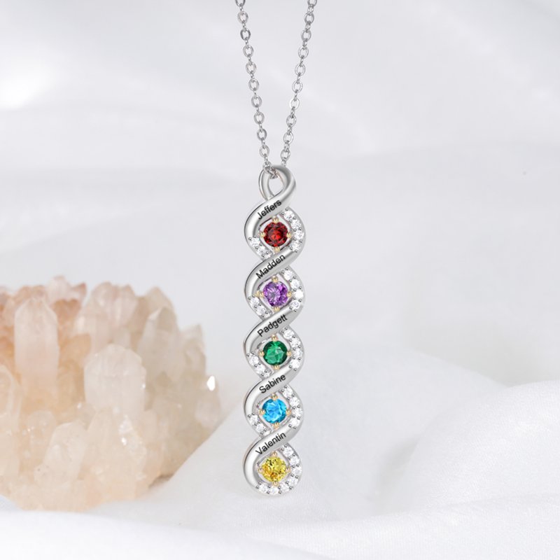 Personalized Family Birthstone Necklace for Women Sterling Silver Custom Names & Stones