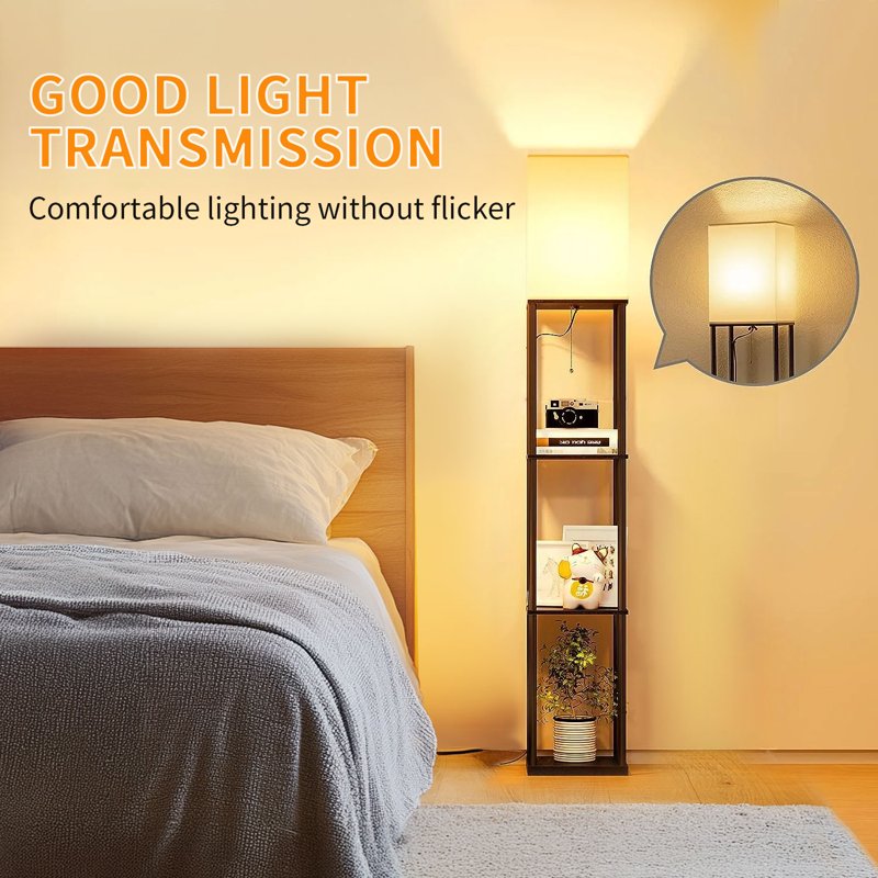 63-Inch Floor Lamp with Shelves - Adjustable Color Temperatures & Storage