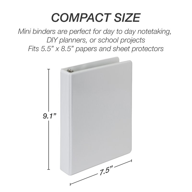 Mini View 3 Ring Binders - White, 6 Pack, Compact & Durable Organization
