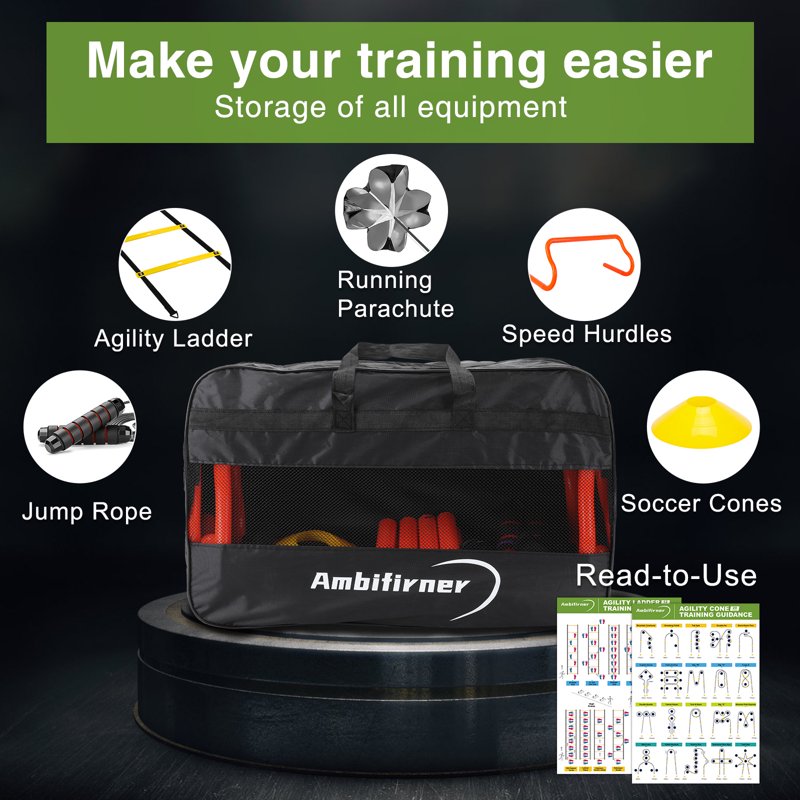 Agility Ladder Training Set 20ft with Cones, Hurdles & Jump Rope