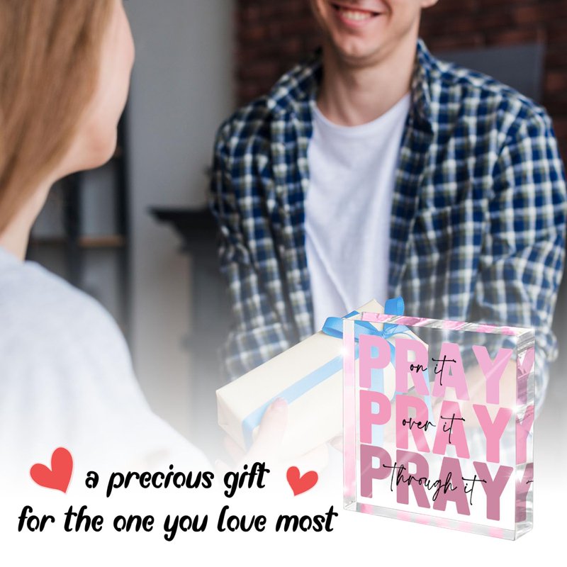 Inspirational Christian Wall Plaque for Women - Pray Over It 4x4 Inch Acrylic Decor