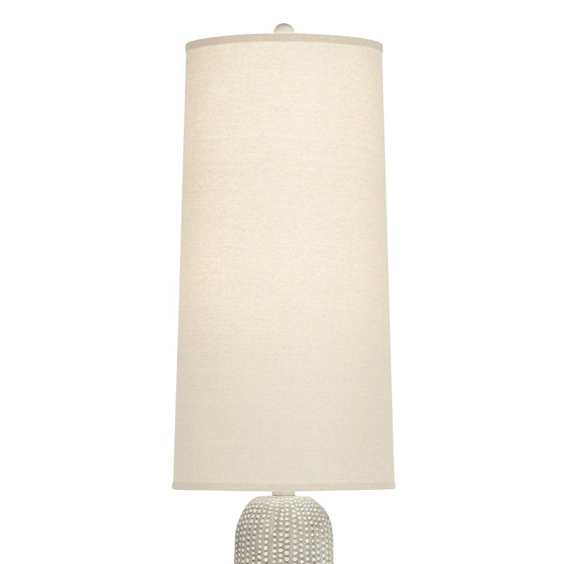 Leisa Mid Century Modern Floor Lamp with Hammered Pattern and Linen Shade - Natural Finish