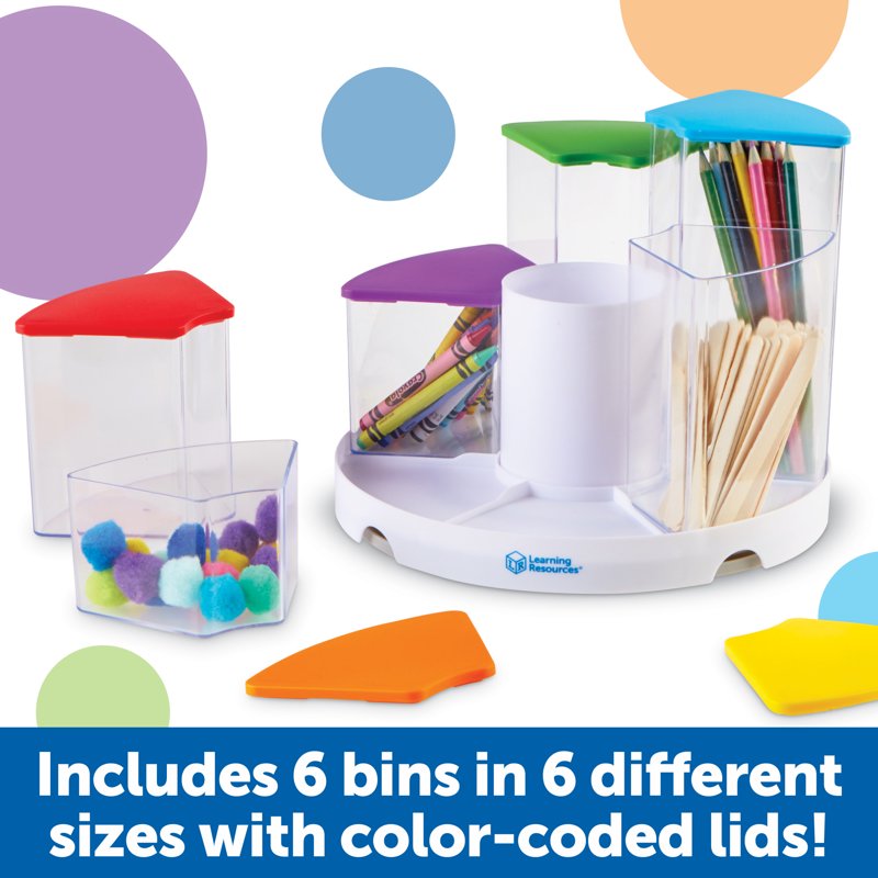 Create-A-Space Spinning Storage Caddy with Clear Art Supply Bins - Classroom & Desk Organizer