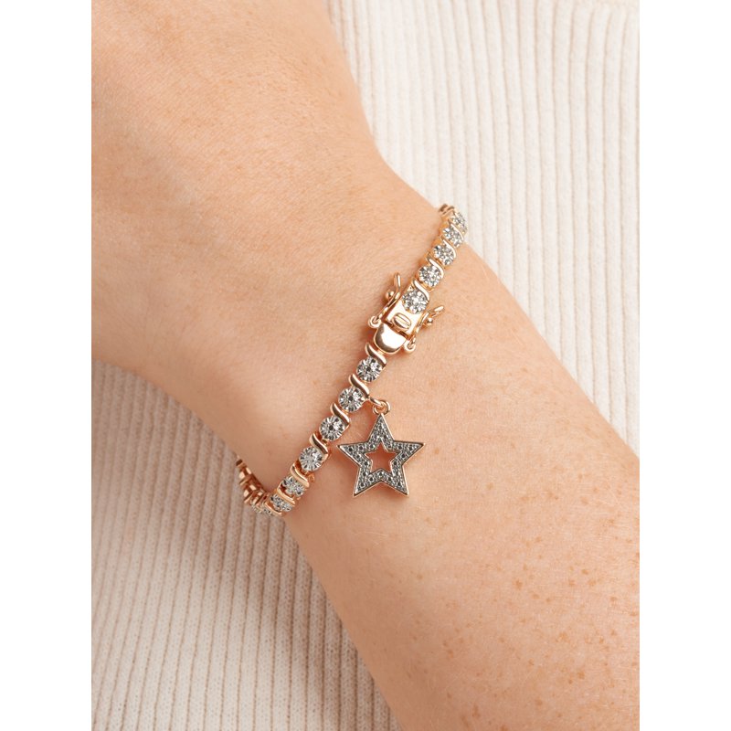 Diamond Accent Star Charm Tennis Bracelet 14K Rose Gold Plated 7.25"