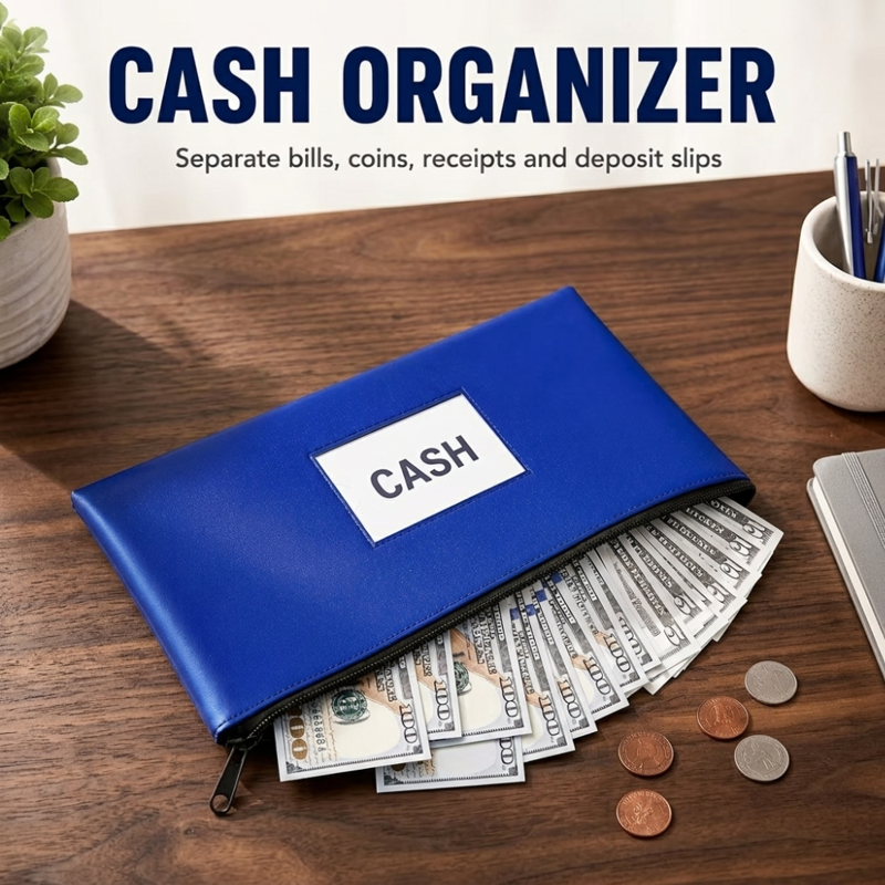 10 Pack Zippered Money Bags with Label Window - Cash & Deposit Organizer