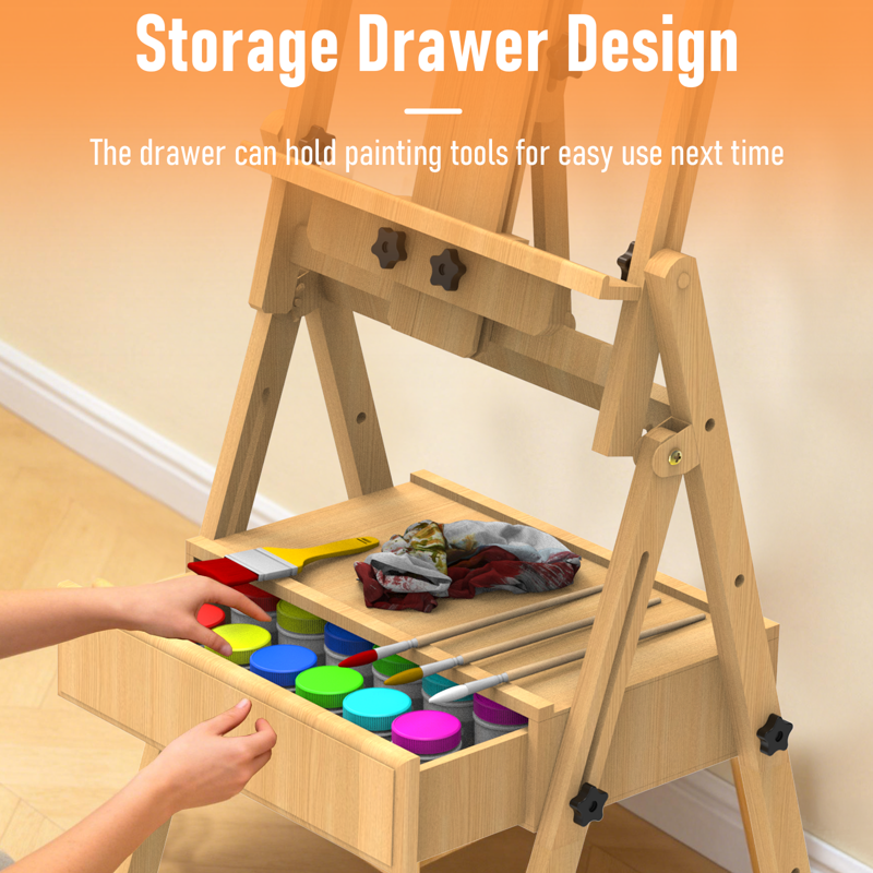 Adjustable Beech Wood Art Easel with Drawer for Painting, Holds Up to 48 Inches