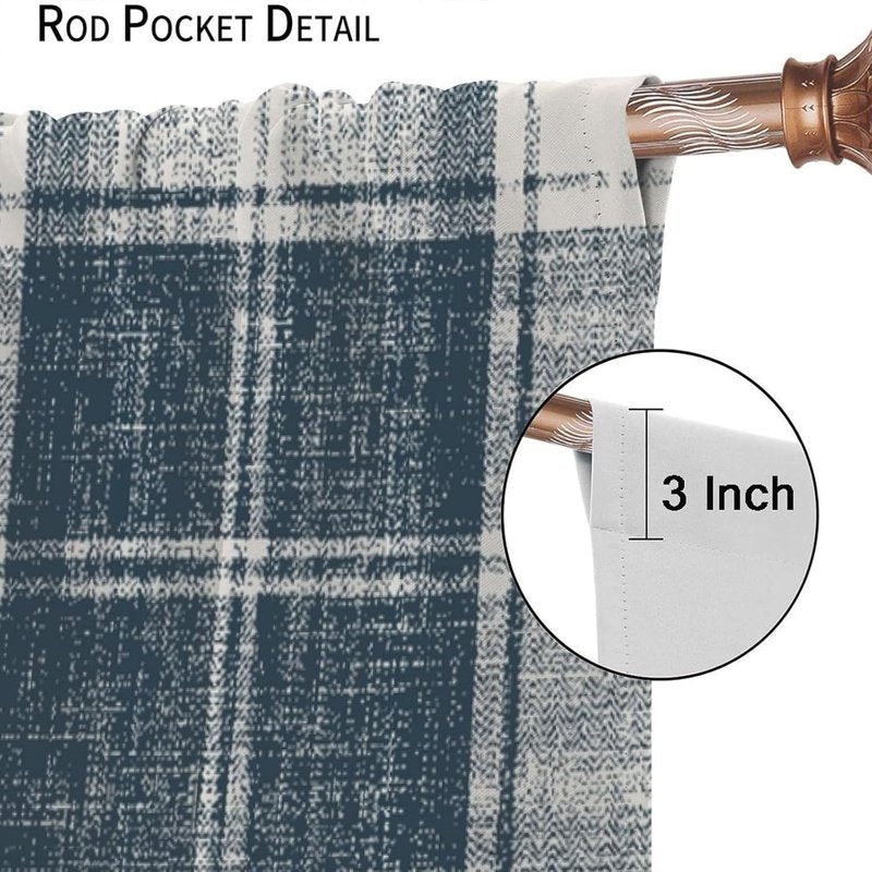 High-Resolution Plaid Pattern Thermal Insulated Curtain Set - Blue, 2 Panels