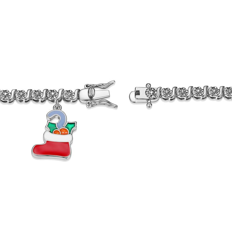 Silver Plated Tennis Bracelet with Holiday Enamel Charms - Christmas Stocking & More