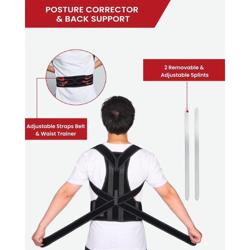 Back Posture Corrector Belt for Men & Women, Support Brace with Removable Metal Splints