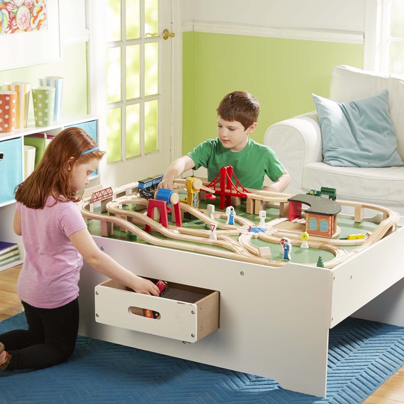 Kids Storage Multi Activity Play Table - Wooden Train & Craft Table