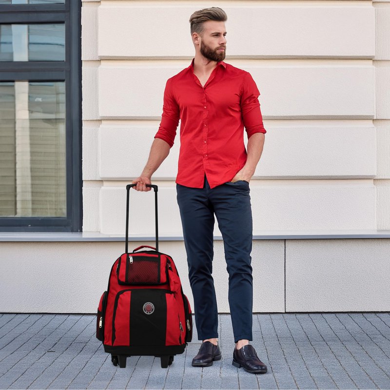 22-Inch Airline Approved Rolling Backpack with Multiple Compartments - Red