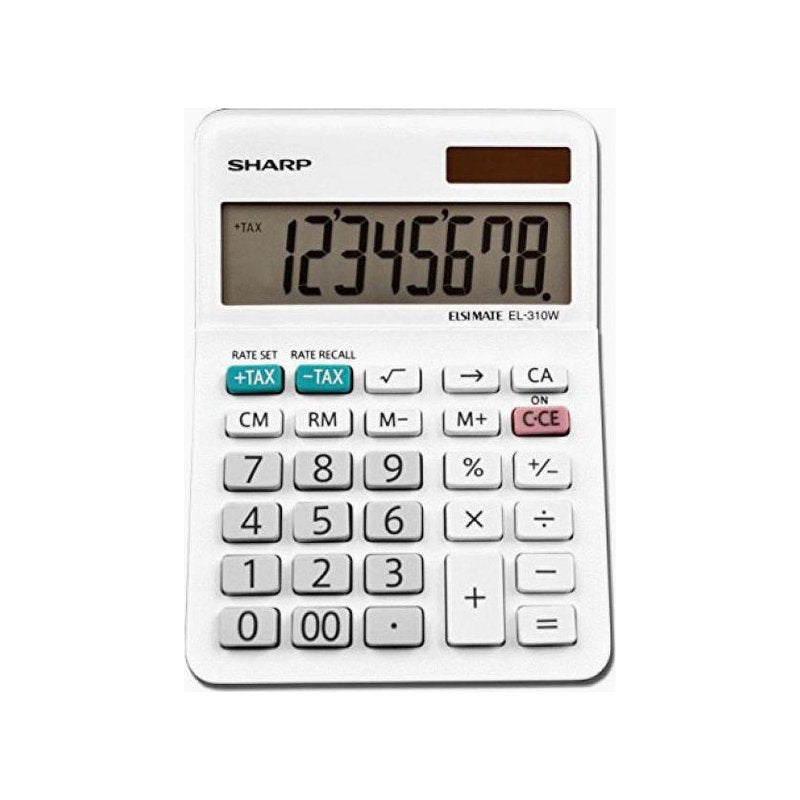 Mini Desktop Calculator 8-Digit, White, Sharp EL-310WB Office Calculator
