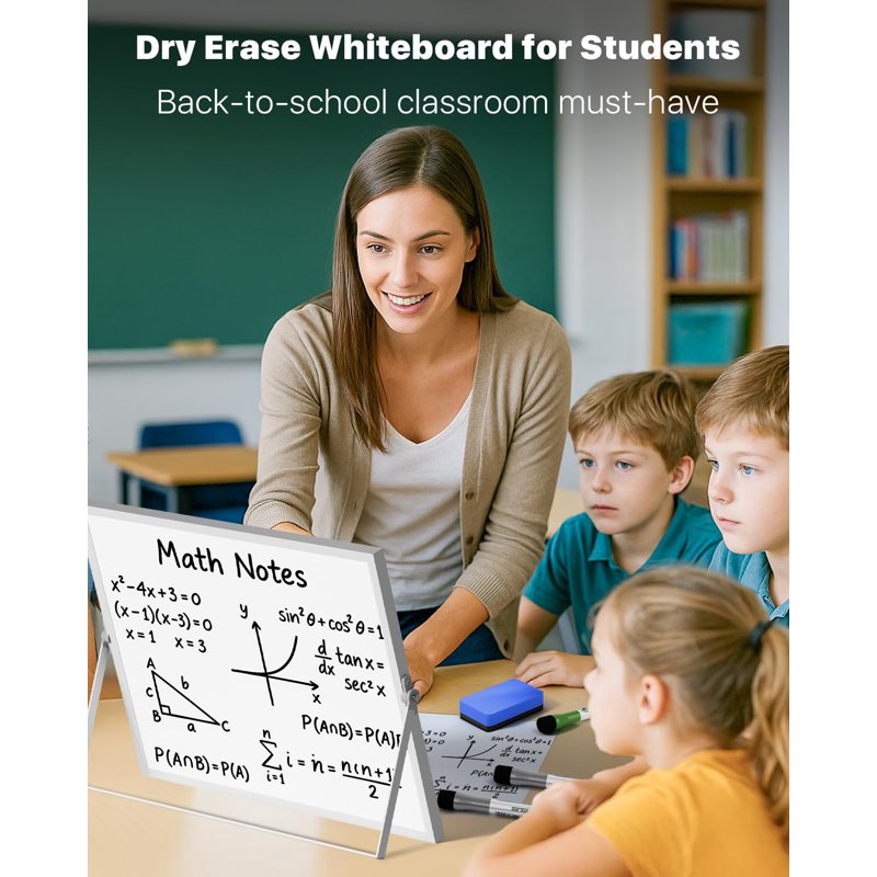 Double-Sided Dry Erase Whiteboard with Stand 16x12 Inch for Home Office School
