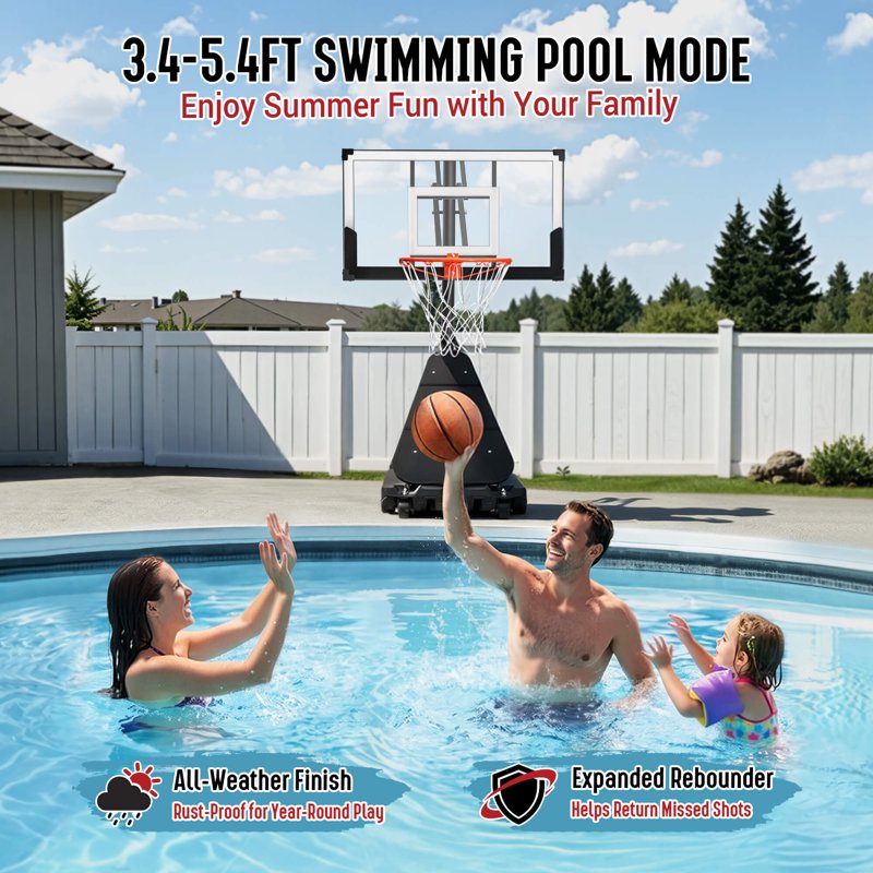 Portable Adjustable Basketball Hoop with Shatterproof Backboard, 3.4-10 Ft, Wheels