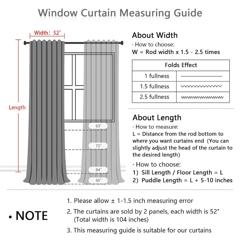 Blackout Curtains 52 x 84 Inches Pack of 2 with Sheer Pom Pom Double Layer