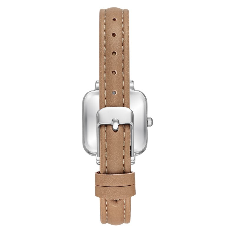 Women's Leather Strap Wristwatch with Silver Dial and Modern Square Design