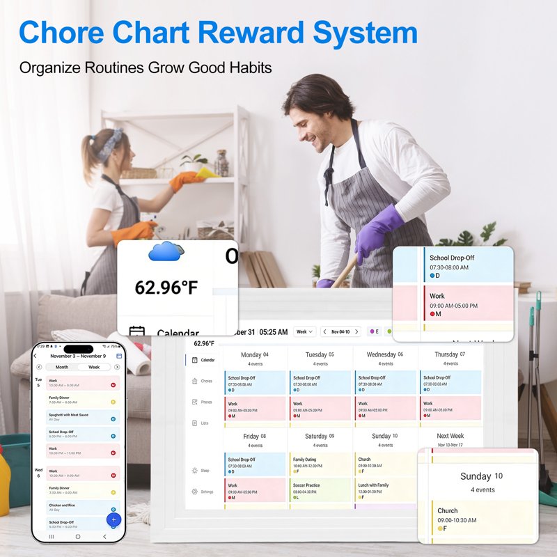 10.1 Inch Digital Wall Calendar & Family Chore Organizer with WiFi Touchscreen