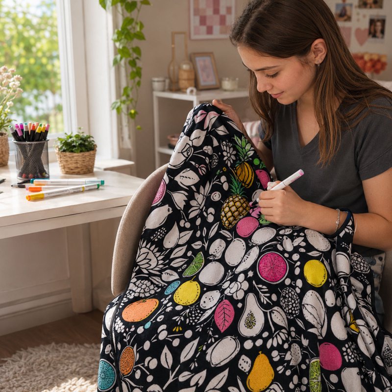 DIY Coloring Blanket for Adults & Kids - Personalized Creative Art Throw