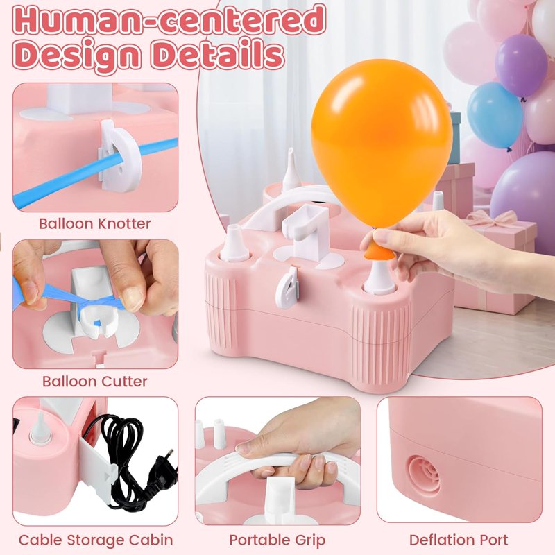4-in-1 Electric Balloon Pump for All Balloons and Inflatables - 600W Portable Air Blower