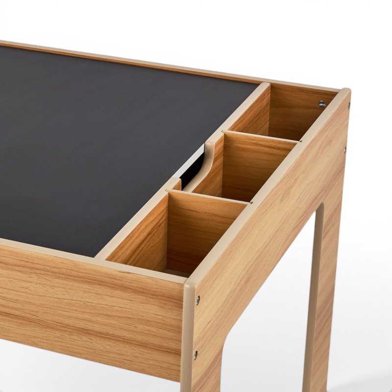Kids Activity Table with Reversible Chalkboard and Building Block Storage - Natural Finish