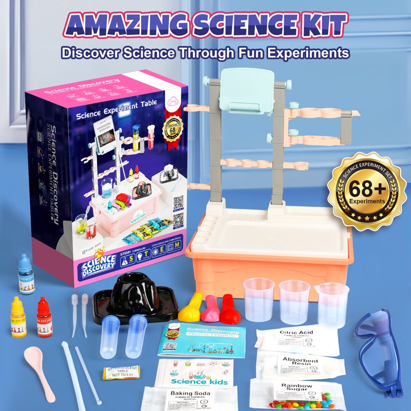 Kids Science Experiment Kit with 68 Chemistry Activities - STEM Learning & Volcano Models