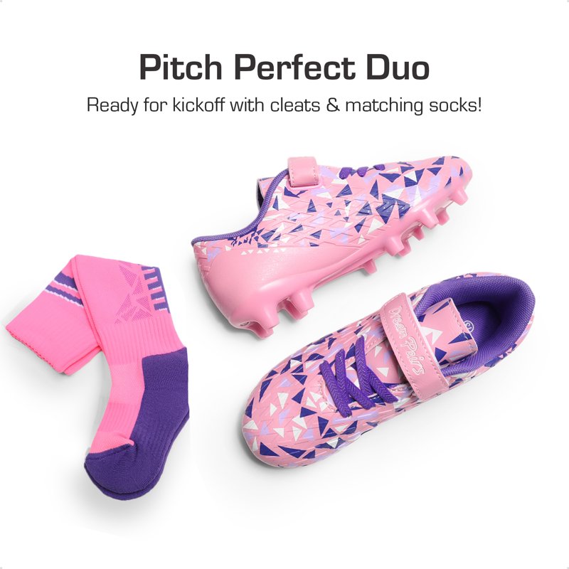 Dream Pairs Kids Soccer Cleats - Pink/Purple Hook & Loop Football Shoes for Boys & Girls