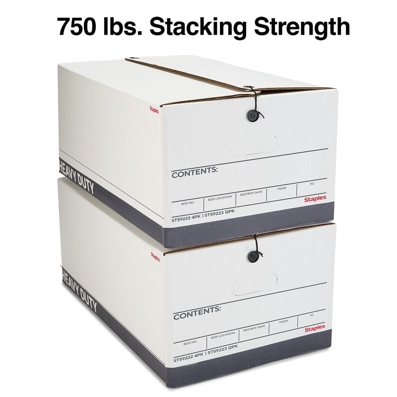 Heavy Duty File Storage Boxes with String and Button Lids - Pack of 4