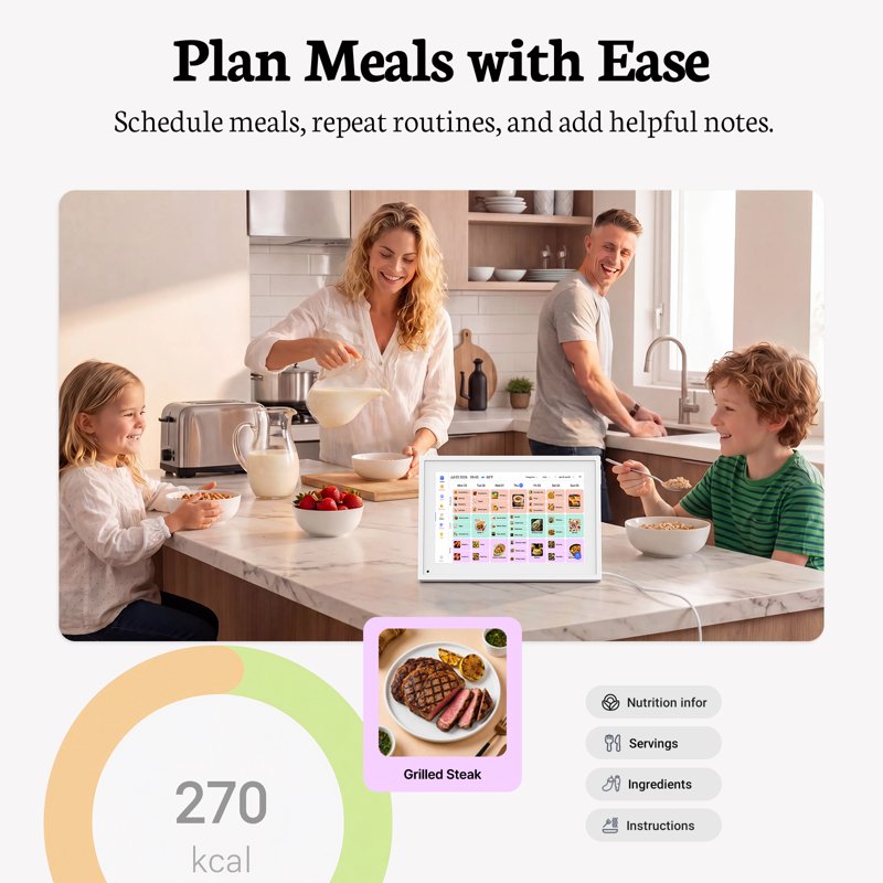 Digital Family Calendar 10.1 Inch Touch Screen Wall Planner Chore Meal Organizer