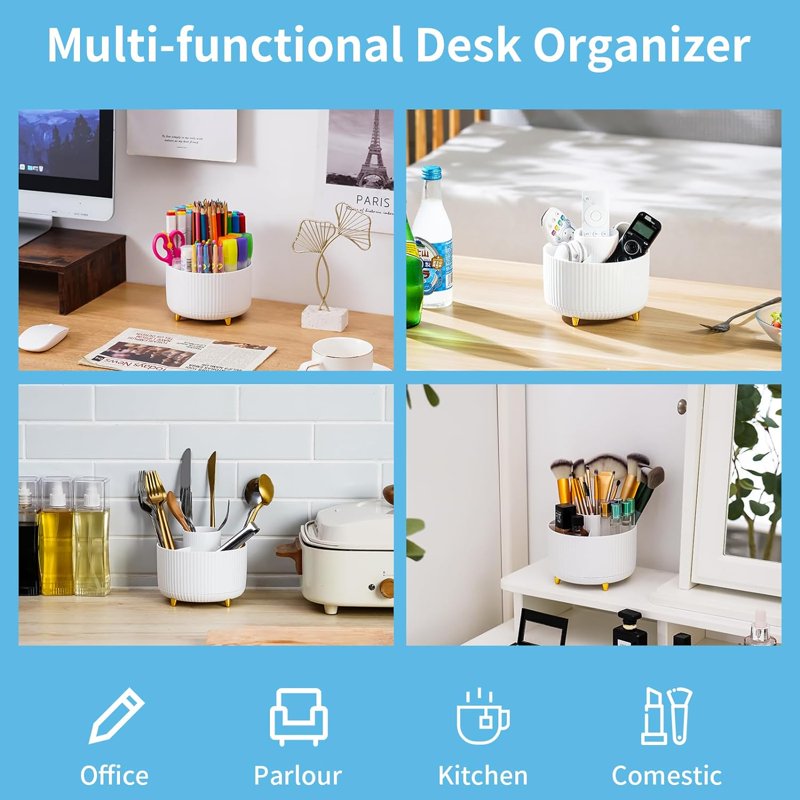 360° Rotating Desk Organizer with 5 Large Compartments for Office & Home