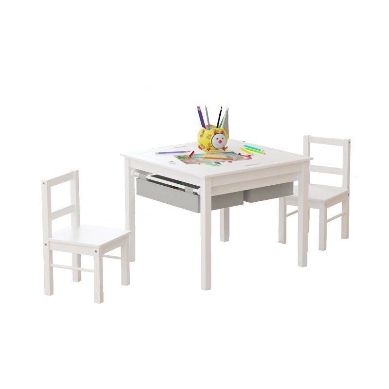 Kids Construction Play Table and Chair Set with Storage - White