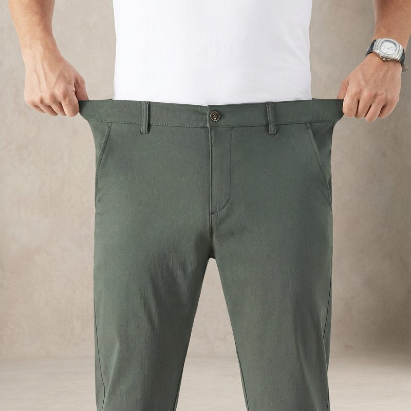 Men's Casual Stretch Work Pants with Flex Waist - Flat Front Trousers