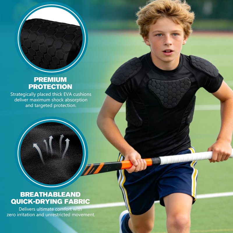 Youth Padded Compression Shirt with Impact Protection for Sports & Activities