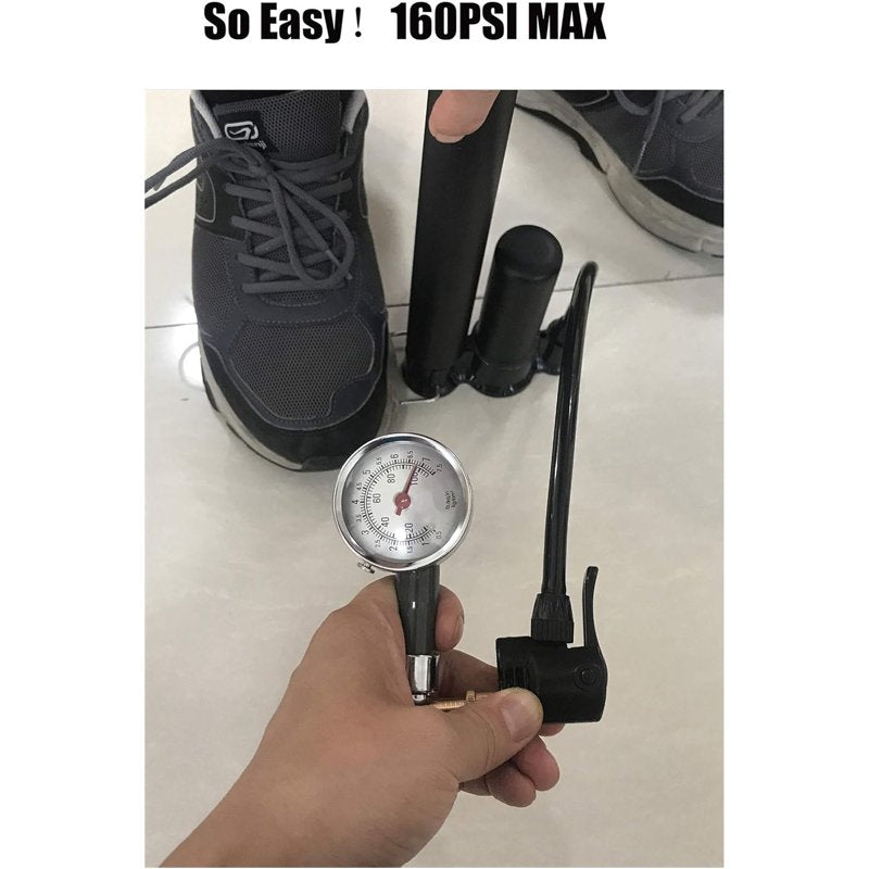 Portable Bicycle Pump with Dual Valves and 160 PSI Max for Bikes, Cars, Sports Balls