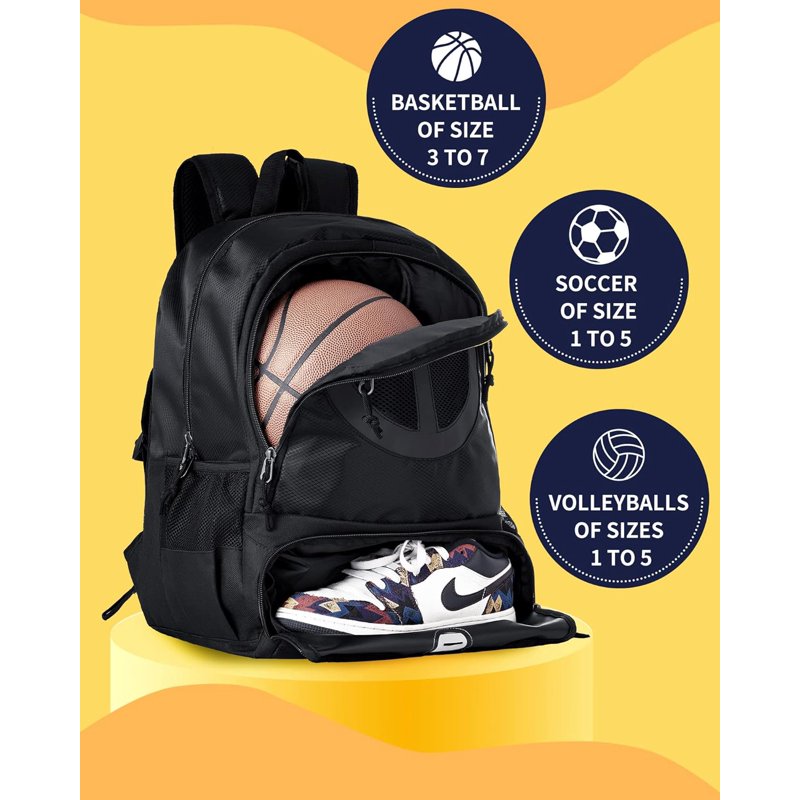Sports Ball Backpack with Shoe & Water Bottle Compartments for Basketball Soccer Volleyball