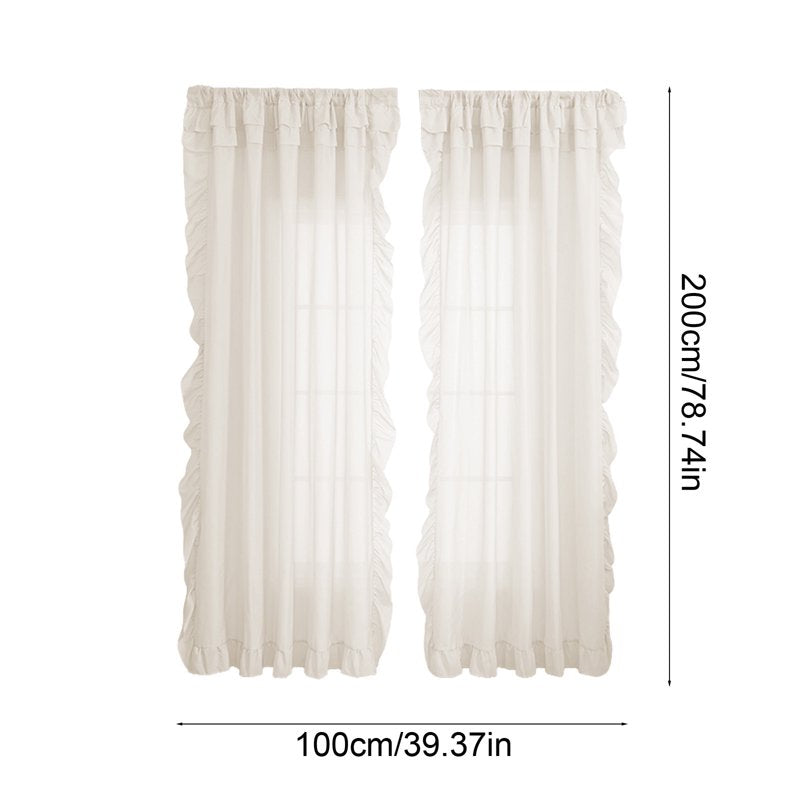 Semi-Sheer Light-Filtering Window Curtains with Ruffle Trim - 96 Inches Long