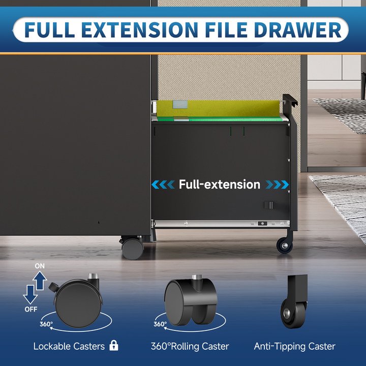 2-Drawer Metal File Cabinet with Lock for Office & Home, Black, Fits A4/Letter/Legal