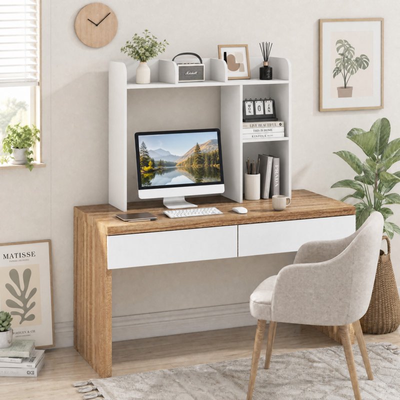 3-Shelf Modern Desk Bookcase with Open Compartments - White, 29 inches