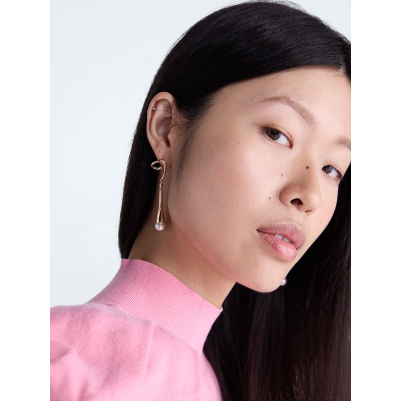 Gold Tone Faux Pearl Drop Earrings for Women - Elegant Jewelry Accessory