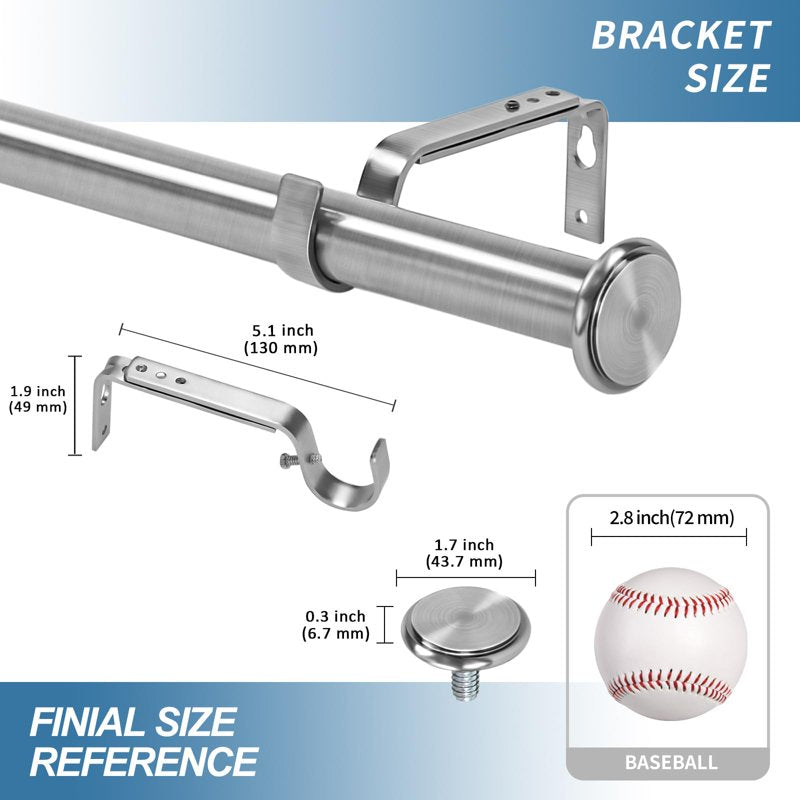 Adjustable 1-Inch Curtain Rod Set with Finials - Metal Window Drapery Rods