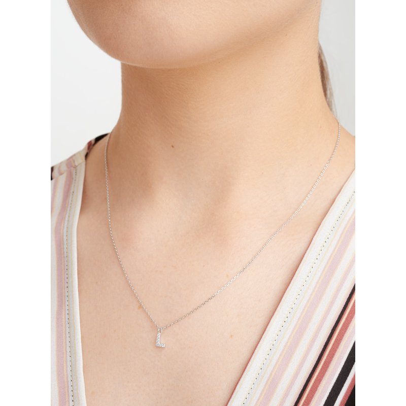 Women's Initial Letter CZ Necklace in Sterling Silver - 18 Inch Pendant