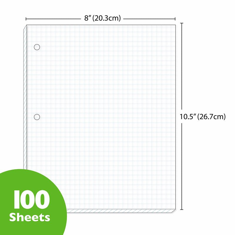 Quad-Ruled Loose Leaf Paper 100 Sheets for Binders, School & Office