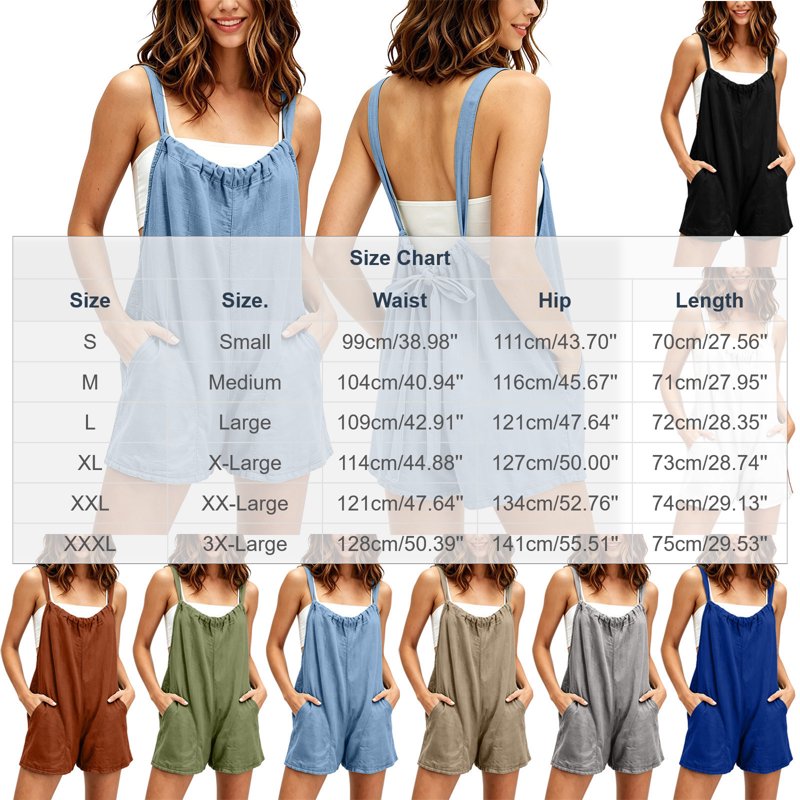 Cotton Sleeveless Backless Summer Jumpsuit for Women with Pockets & Adjustable Tie