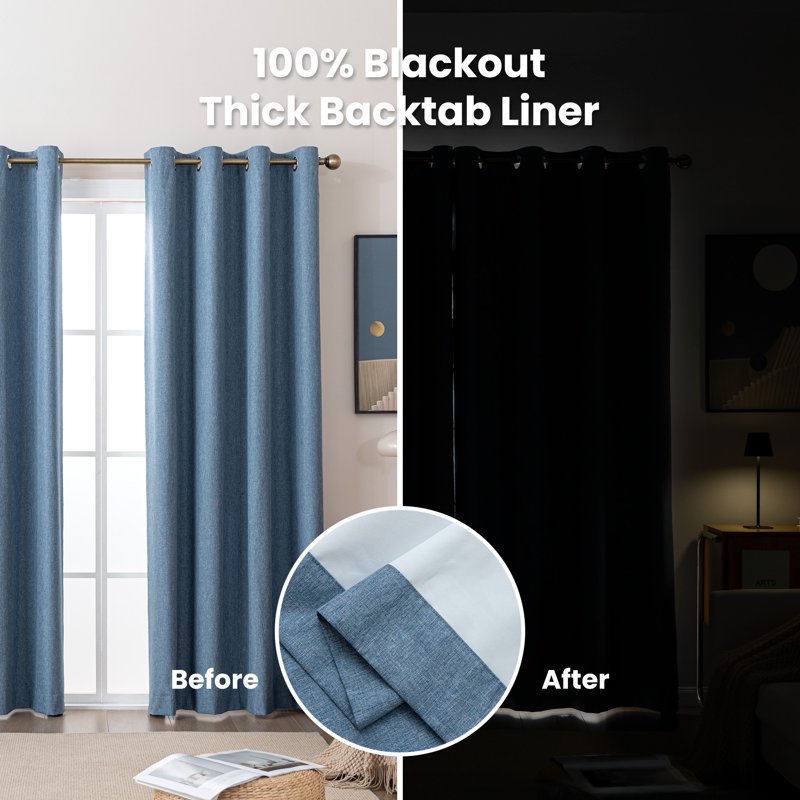 Blackout Linen Look Curtains for Bedroom & Living Room - Thermal Insulated Drapes