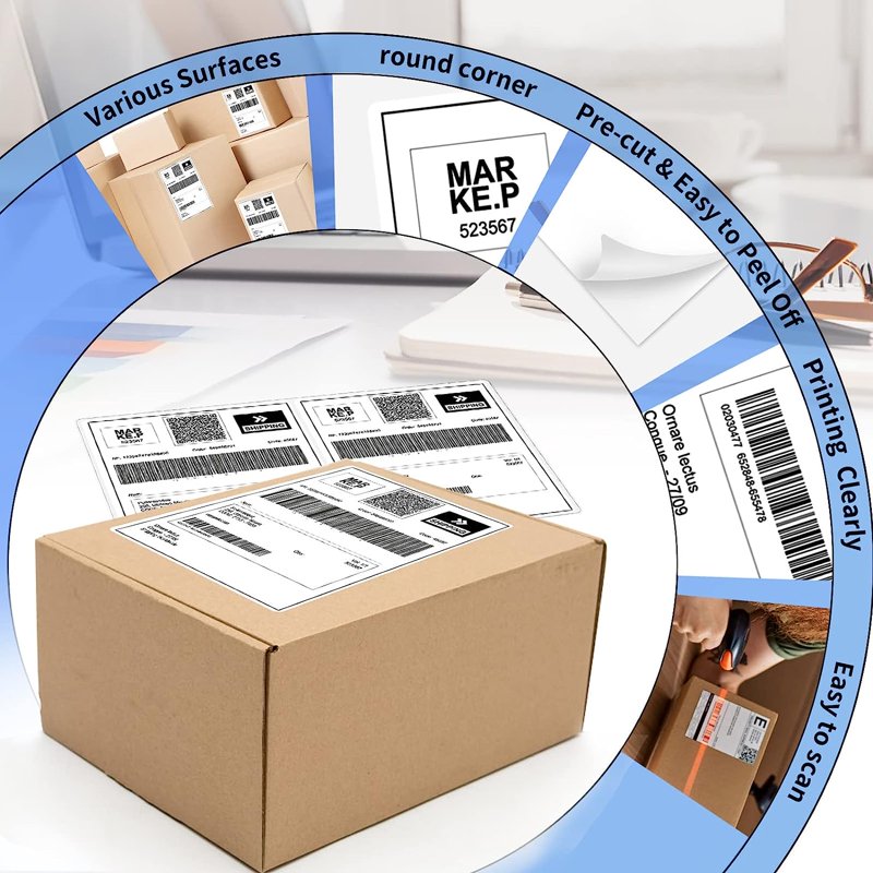 Half Sheet Shipping Labels for Inkjet & Laser Printers - 8.5x5.5 Inches, 200 Labels